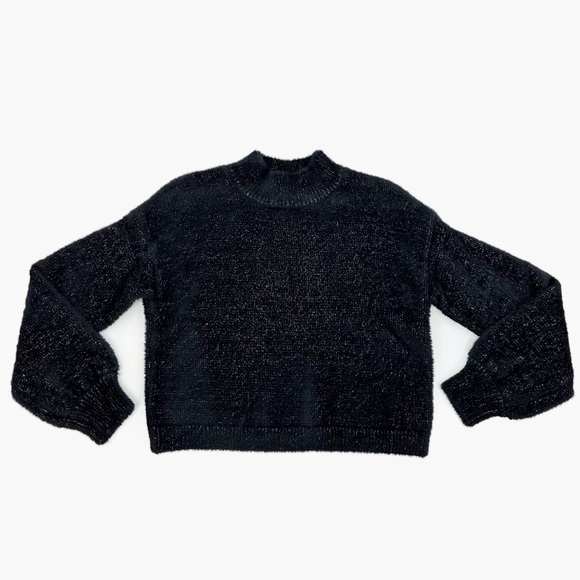 Wild Fable Black Fuzzy Shimmer Cropped Sweater Women’s Small - Picture 1 of 9